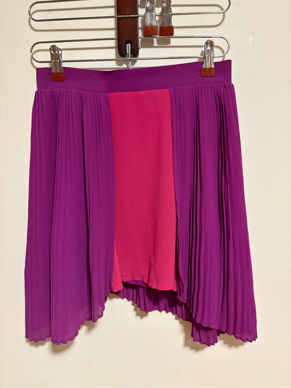 Millau Purple Pink Colourblock Pleated Chiffon Mini Skirt XS